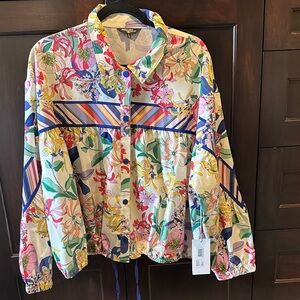 Johnny Was Bee Active Ruched Floral
Stripe Button-Up Jacket size XL NWT